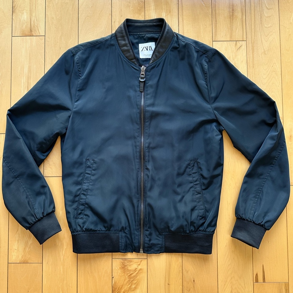 Zara Men's Dark Blue Bomber Jacket